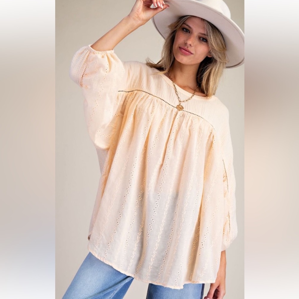 835 🏝️EASEL EYELET LACE MIX COTTON GAUZE MINERAL WASHED
TOP